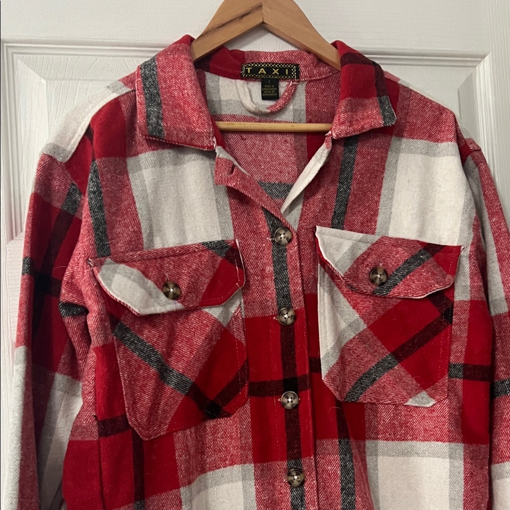 Red and White Plaid Button-Up Shirt - Picture 2 of 9